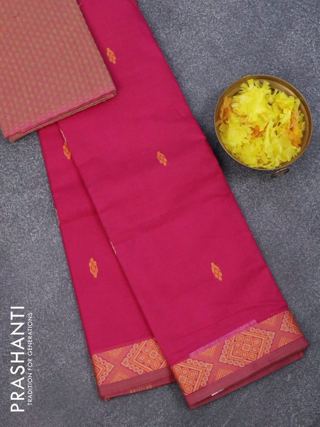 Chettinad cotton saree magenta pink and pastel maroon shade with thread woven buttas and thread woven border & woven blouse