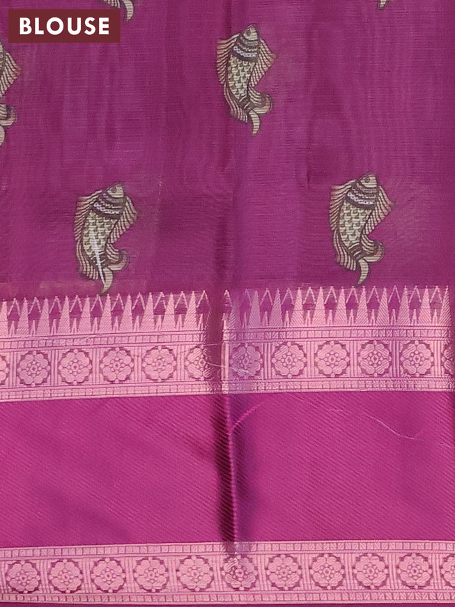 Banarasi kota saree pink and purple with allover pichwai digital prints and temple design zari woven border
