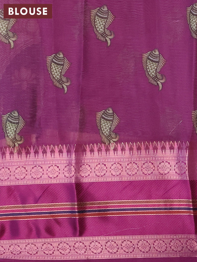 Banarasi kota saree pastel pink and purple with allover pichwai digital prints and temple design zari woven border
