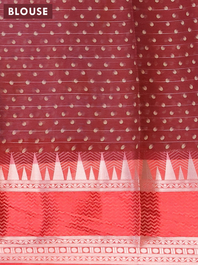 Banarasi kota saree blue shade and red with butta digital prints and rettapet zari woven border