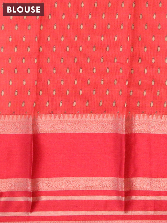 Banarasi kota saree cream and red with allover digital prints and rettapet zari woven border