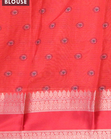 Banarasi kota saree sap green and red with kalamkari digital prints and rettapet zari woven border