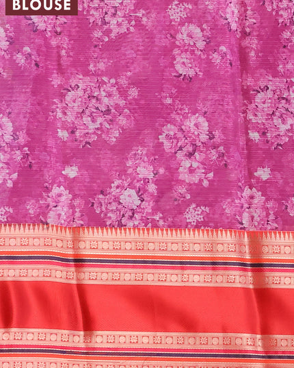 Banarasi kota saree magenta pink and red with floral digital prints and temple design rettapet zari woven border