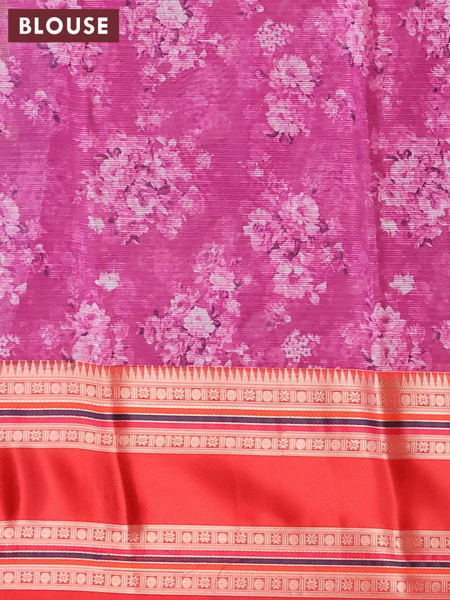 Banarasi kota saree magenta pink and red with floral digital prints and temple design rettapet zari woven border