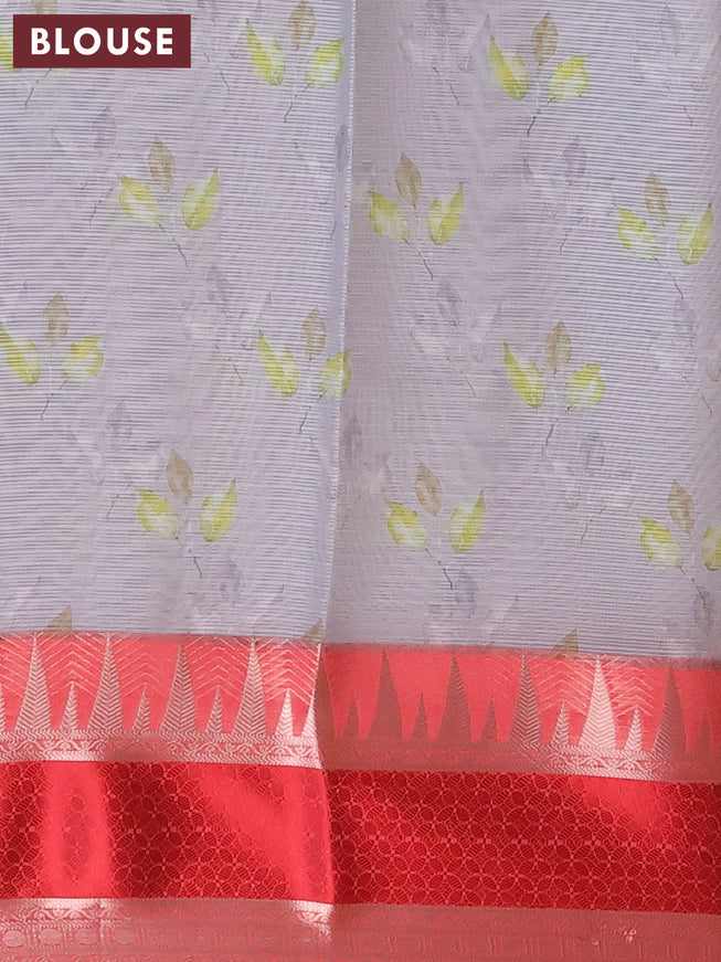 Banarasi kota saree grey and maroon with floral digital prints and temple design rettapet zari woven border