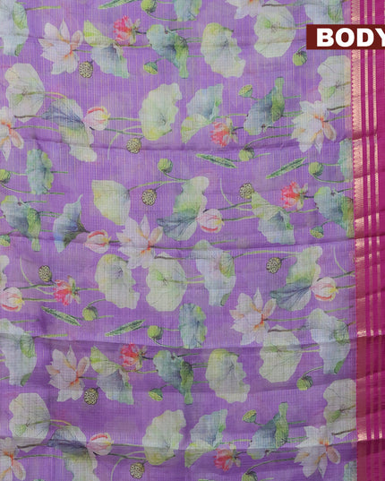 Banarasi kota saree lavender shade and purple with floral digital prints & zari stripes pattern and zari woven border