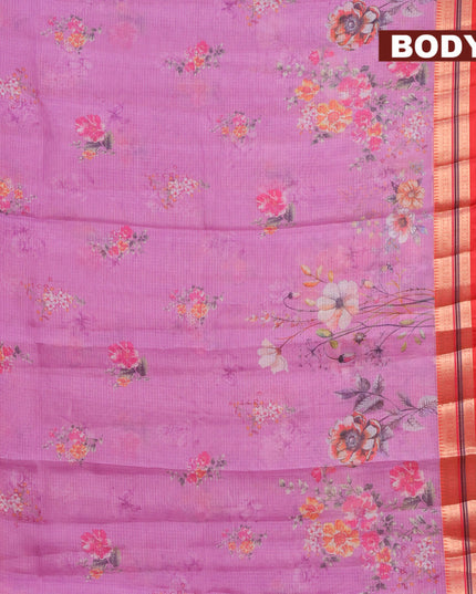 Banarasi kota saree light pink and red with floral digital prints and rettapet zari woven border