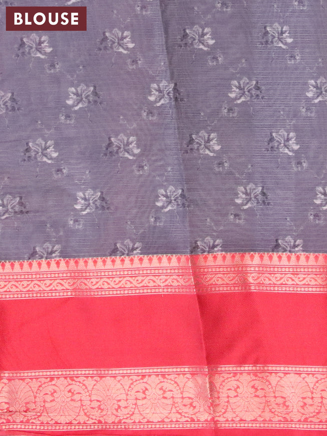 Banarasi kota saree grey and red with floral digital prints and rettapet zari woven border