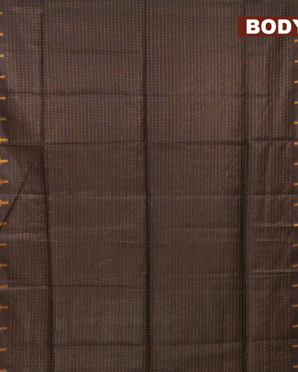 Semi tussar saree deep coffee brown with allover zari weaves and temple design zari woven border & embroidery work blouse