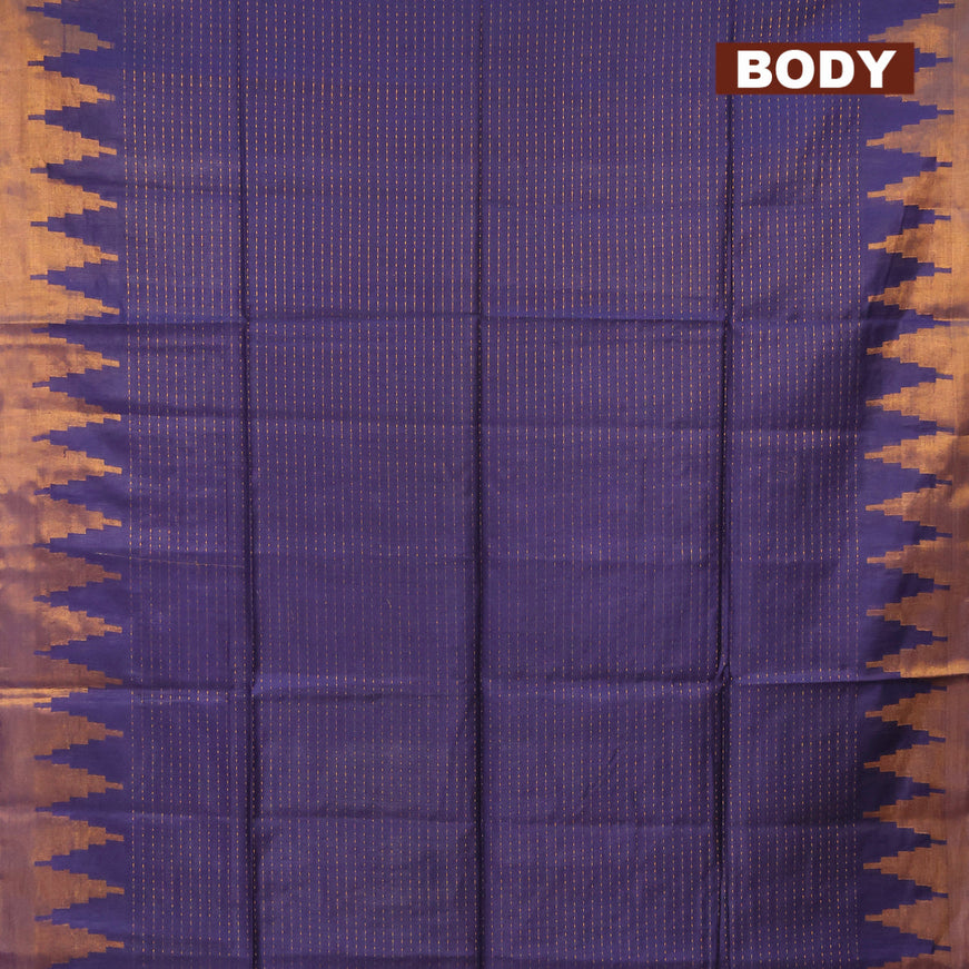 Semi tussar saree blue with allover zari weaves and temple design zari woven border & embroidery work blouse