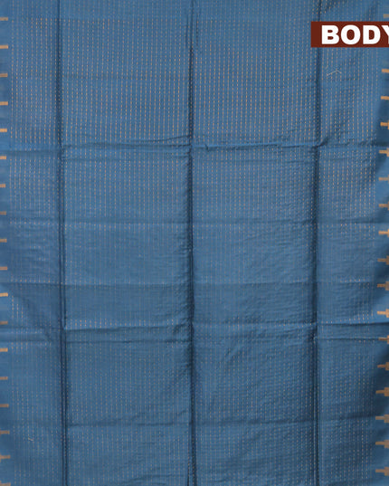 Semi tussar saree peacock blue with allover zari weaves and temple design zari woven border & embroidery work blouse
