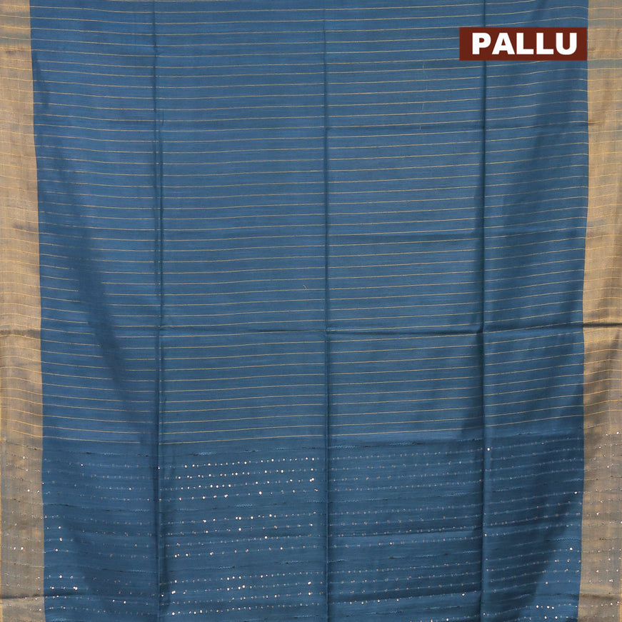 Semi tussar saree peacock blue with allover zari weaves and zari woven border & embroidery work blouse