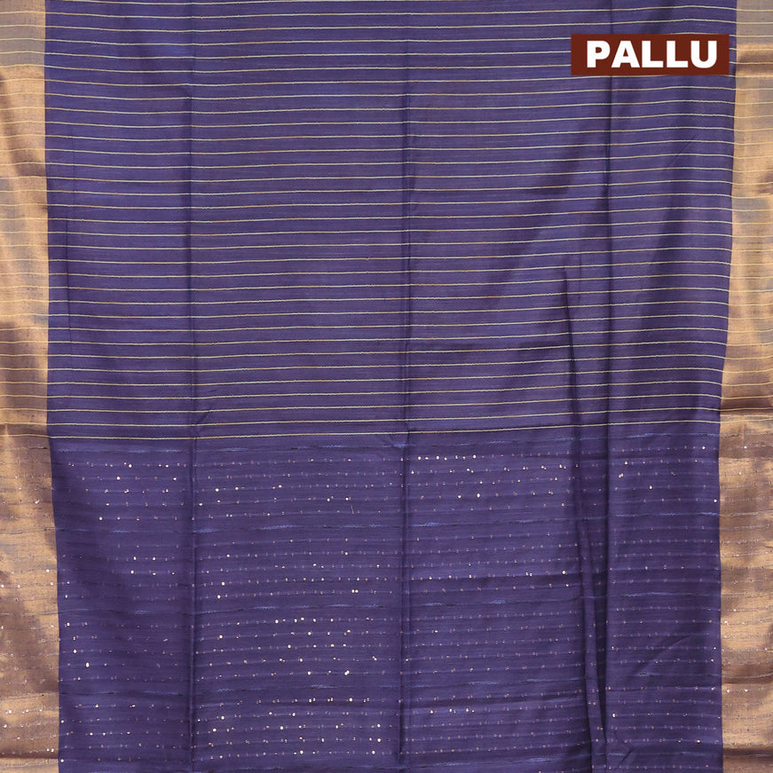 Semi tussar saree navy blue with allover zari weaves and zari woven border & embroidery work blouse