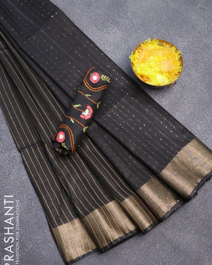 Semi tussar saree black with allover zari weaves and zari woven border & embroidery work blouse