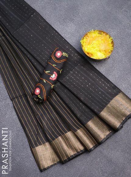 Semi tussar saree black with allover zari weaves and zari woven border & embroidery work blouse