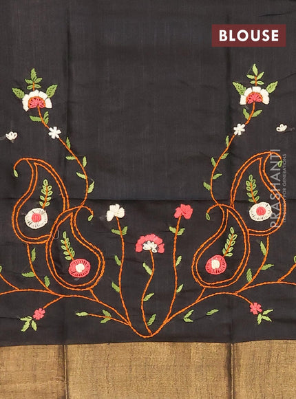 Semi tussar saree black with allover zari weaves and zari woven border & embroidery work blouse