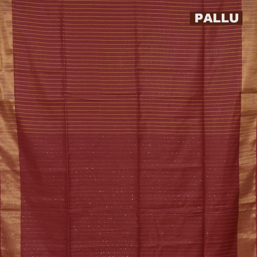 Semi tussar saree maroon with allover zari weaves and zari woven border & embroidery work blouse