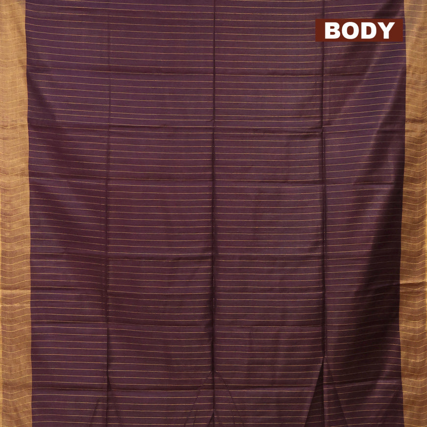 Semi tussar saree deep wine shade with allover zari weaves and temple design zari woven border & embroidery work blouse