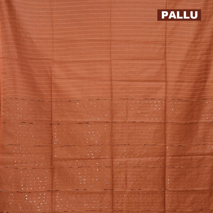 Semi tussar saree dark mustard with allover thread weaves and sequin work pallu & embroidery work blouse