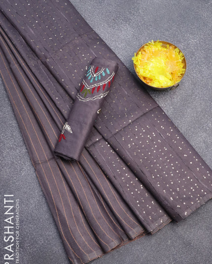 Semi tussar saree grey shade with allover thread weaves and sequin work pallu & embroidery work blouse