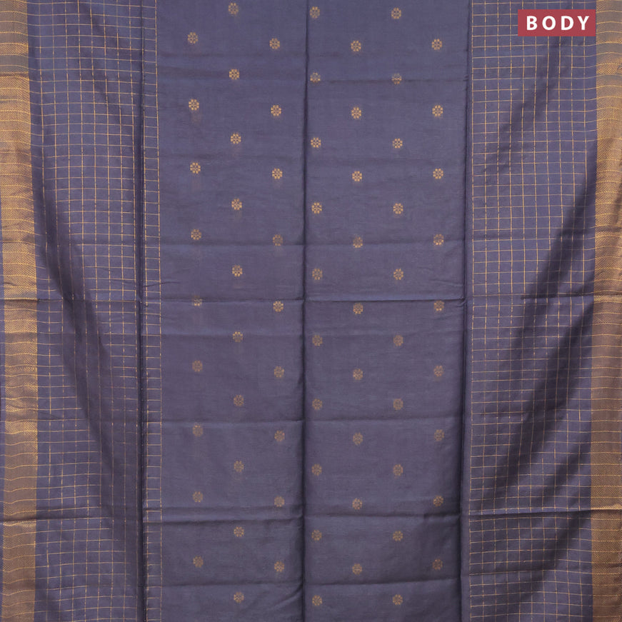 Semi tussar saree grey shade with zari woven buttas & zari checks and zari woven border & embroidery work blouse