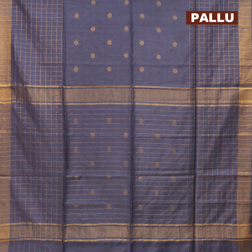 Semi tussar saree grey shade with zari woven buttas & zari checks and zari woven border & embroidery work blouse