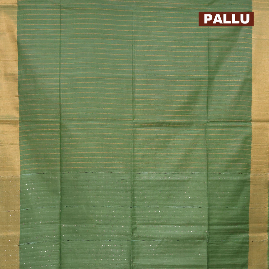 Semi tussar saree green with allover thread weaves and sequin work pallu & embroidery work blouse