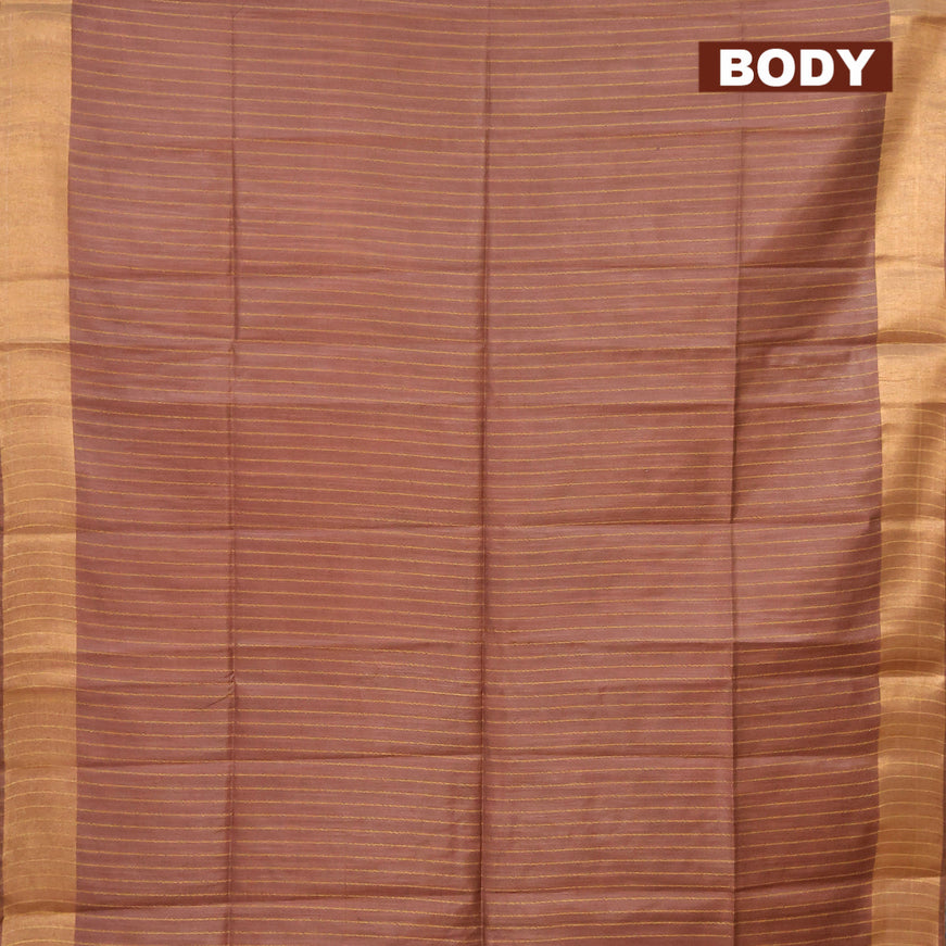 Semi tussar saree brown with allover thread weaves and sequin work pallu & embroidery work blouse
