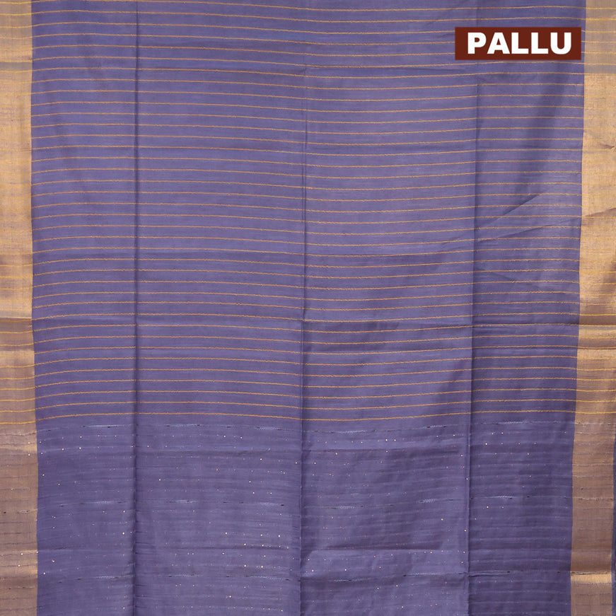 Semi tussar saree blue shade with allover thread weaves and sequin work pallu & embroidery work blouse