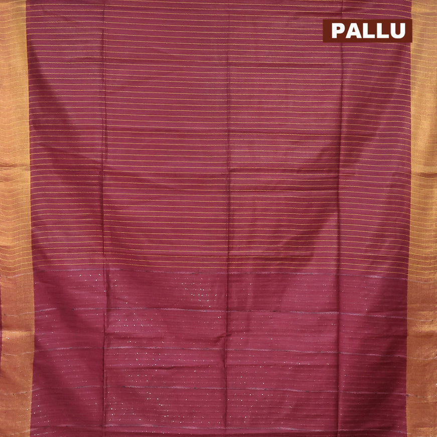 Semi tussar saree maroon with allover thread weaves and sequin work pallu & embroidery work blouse