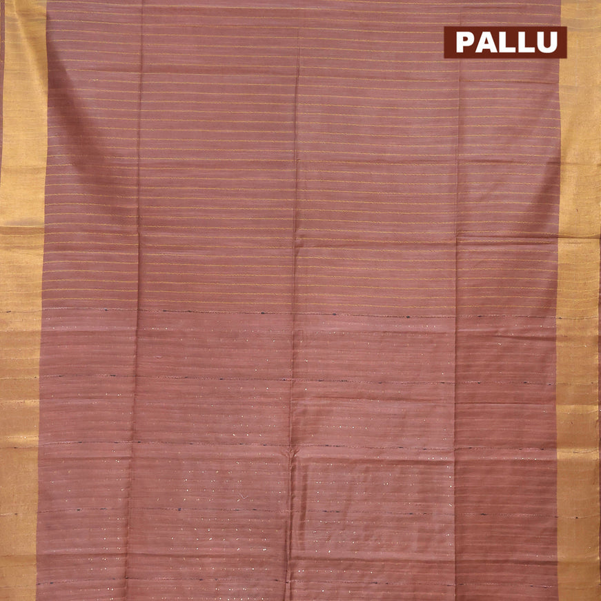 Semi tussar saree pastel brown with allover thread weaves and sequin work pallu & embroidery work blouse