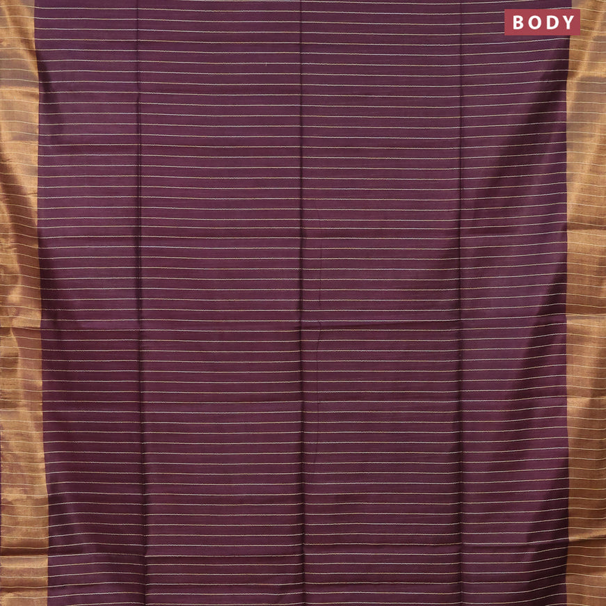 Semi tussar saree wine shade with allover thread woven stripes pattern and sequin work pallu & embroidery work blouse