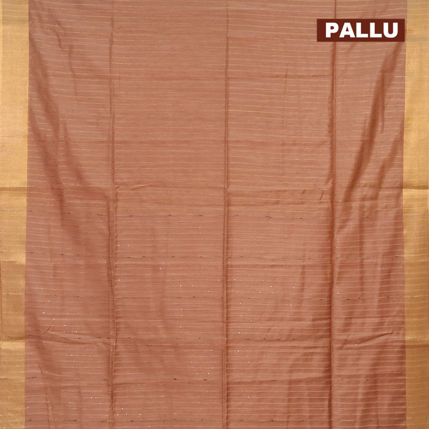 Semi tussar saree pastel brown with allover zari woven stripes pattern and sequin work pallu & embroidery work blouse