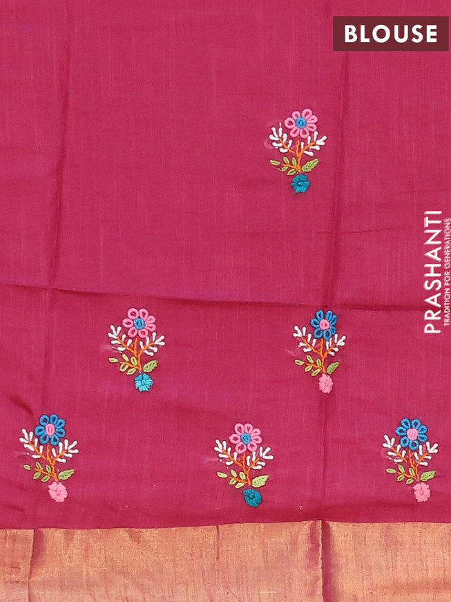 Semi tussar saree magenta pink with allover thread weaves and sequin work pallu & embroidery work blouse