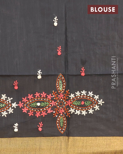 Semi tussar saree black with allover thread weaves and sequin work pallu & embroidery work blouse