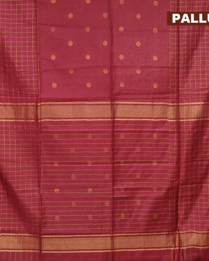 Semi tussar saree maroon with zari woven buttas & zari checks and zari woven border & embroidery work blouse