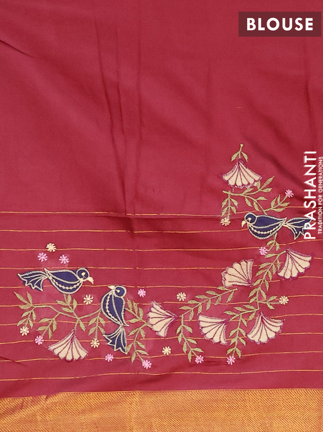 Semi tussar saree maroon with zari woven buttas & zari checks and zari woven border & embroidery work blouse