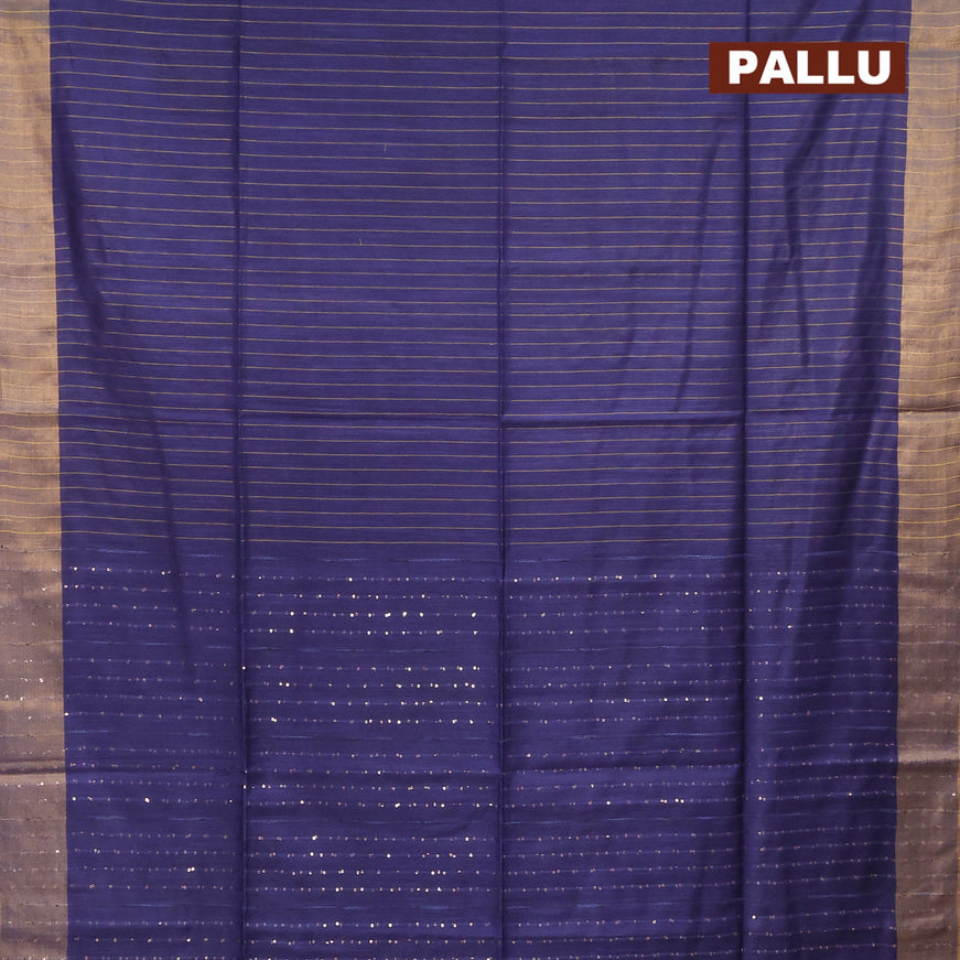Semi tussar saree blue with allover zari woven stripes pattern and sequin work pallu & embroidery work blouse