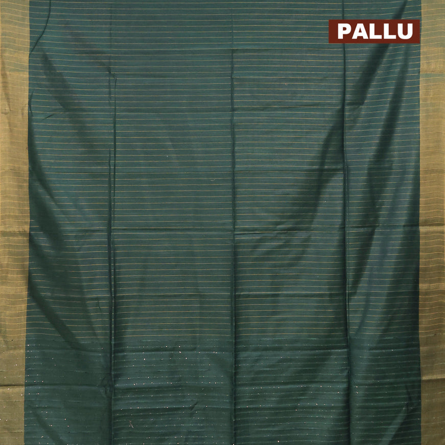 Semi tussar saree green with allover zari woven stripes pattern and sequin work pallu & embroidery work blouse