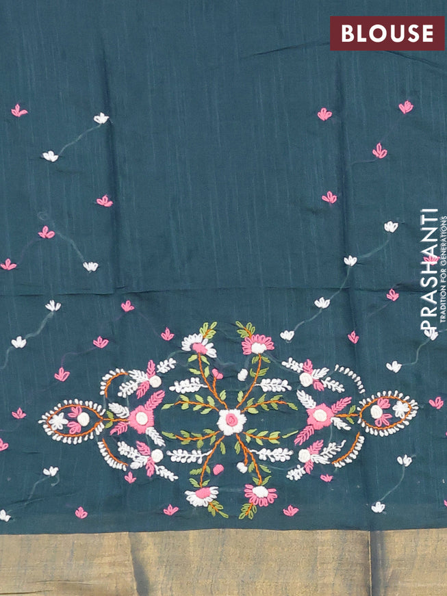 Semi tussar saree peacock blue with allover thread weaves and sequin work pallu & embroidery work blouse