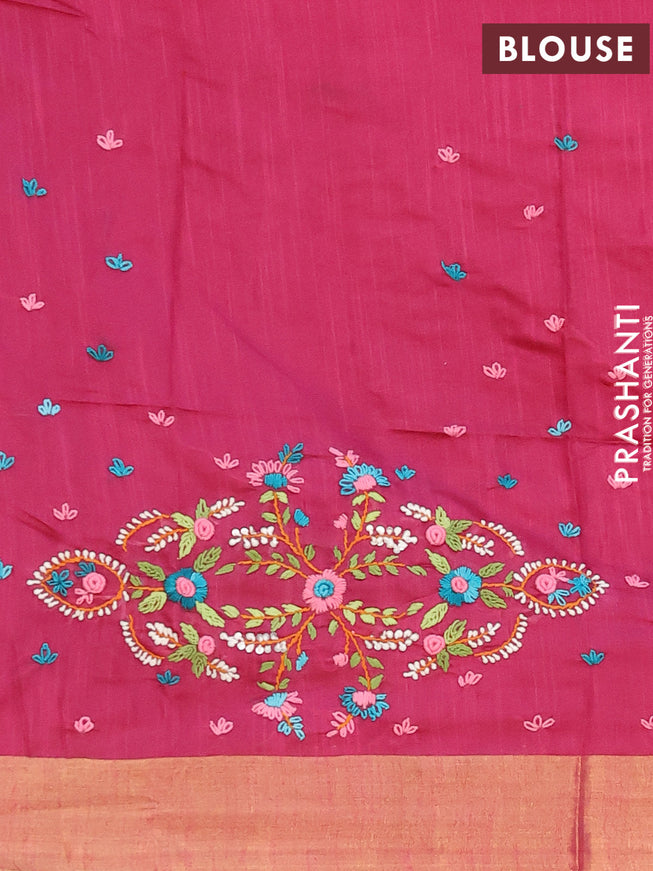 Semi tussar saree magenta pink with allover thread weaves and sequin work pallu & embroidery work blouse