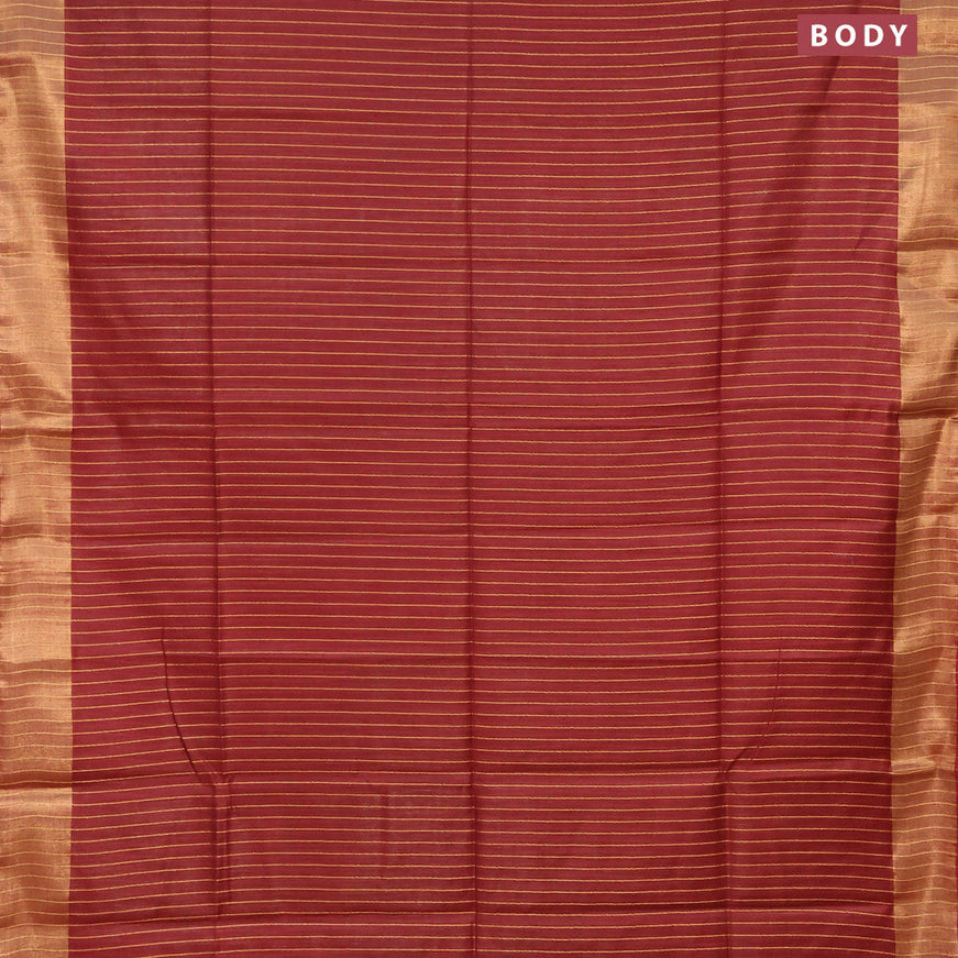 Semi tussar saree maroon with allover zari woven stripes pattern and zari woven border & embroidery work blouse