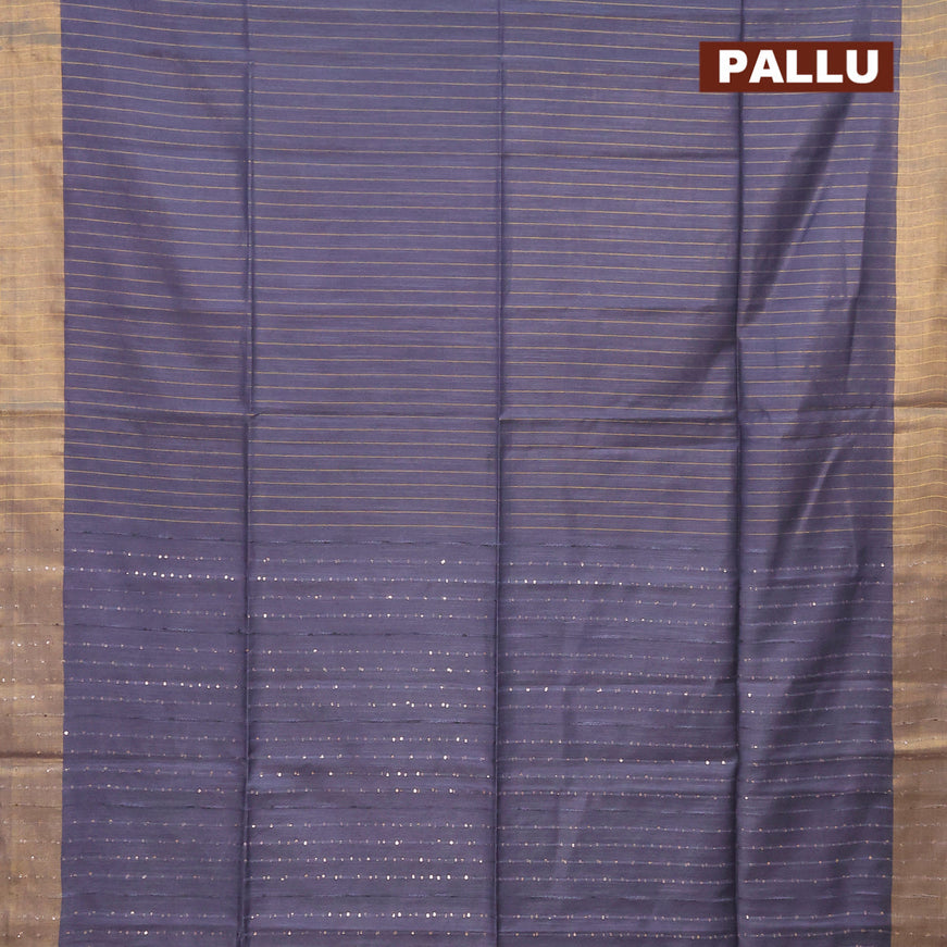 Semi tussar saree grey with allover zari woven stripes pattern and zari woven border & embroidery work blouse