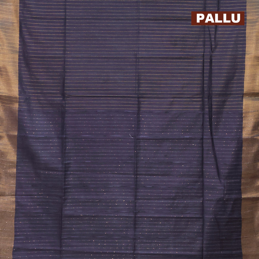 Semi tussar saree dark grey with allover zari woven stripes pattern and sequin work pallu & embroidery work blouse