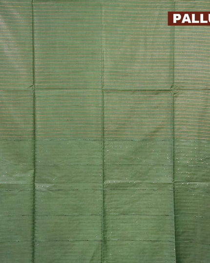Semi tussar saree green with allover thread & zari stripe pattern and sequin work pallu & embroidery work blouse