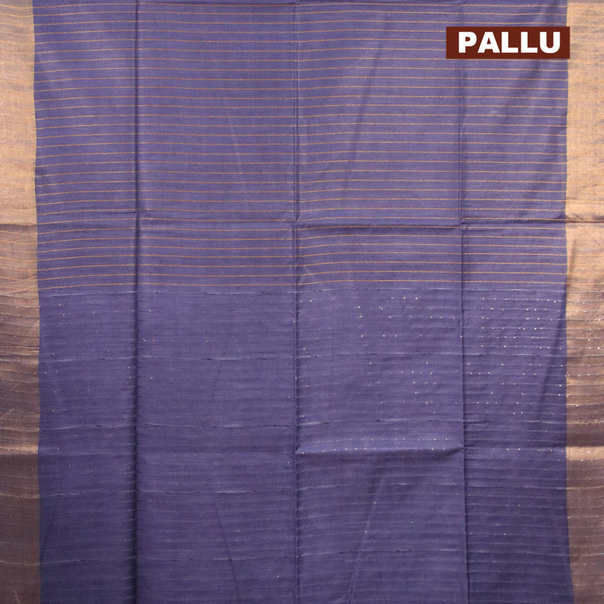 Semi tussar saree blue shade with allover thread & zari stripe pattern and sequin work pallu & embroidery work blouse