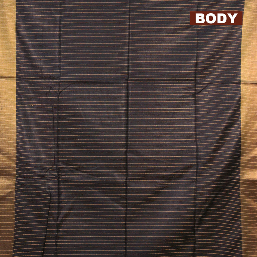 Semi tussar saree black with allover thread & zari stripe pattern and sequin work pallu & embroidery work blouse