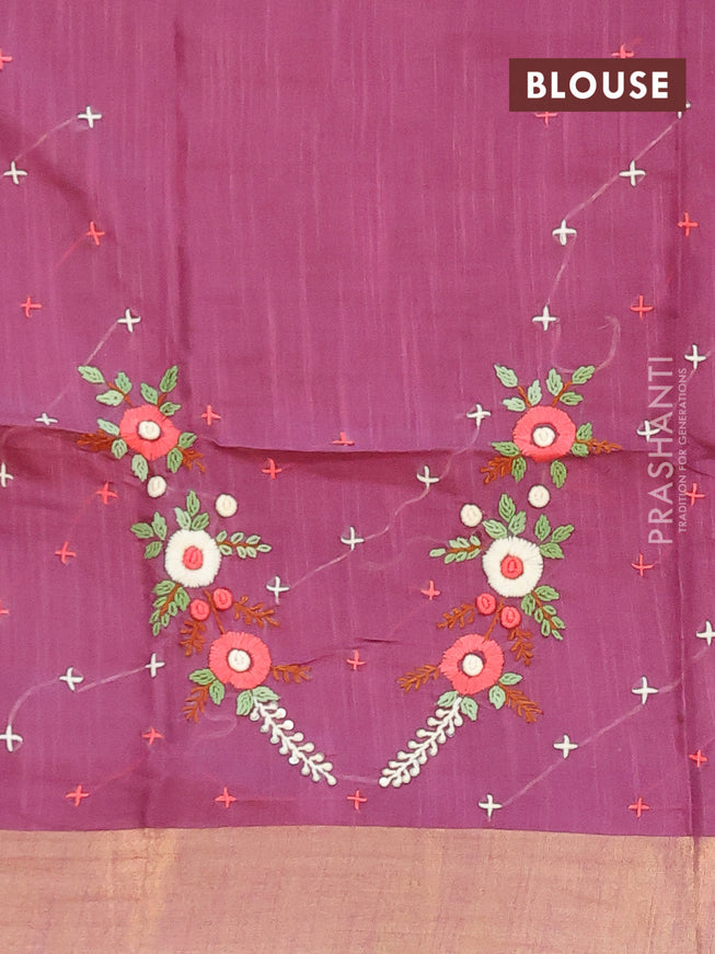 Semi tussar saree purple with allover thread weaves and sequin work pallu & embroidery work blouse