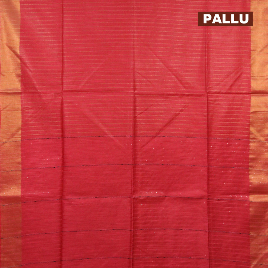 Semi tussar saree red with allover thread & zari stripe pattern and sequin work pallu & embroidery work blouse