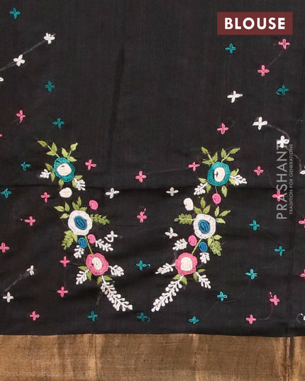 Semi tussar saree black with allover thread & zari stripe pattern and sequin work pallu & embroidery work blouse